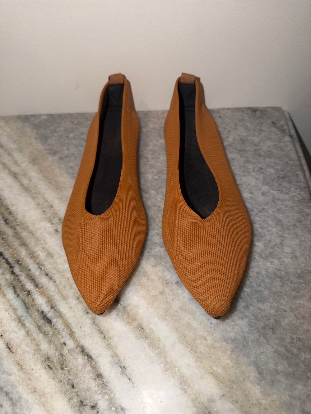 Women's Pointed Knit Slip-On Flats in Tan